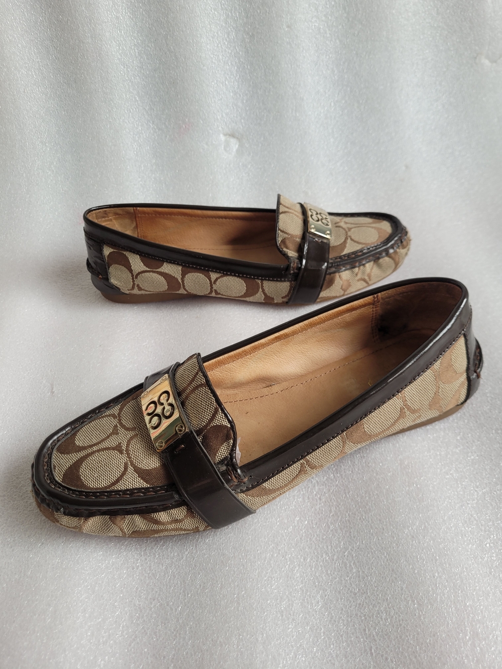 Coach Signature Canvas Loafers Brown with Metal Accent Vintage - Picture 6 of 15